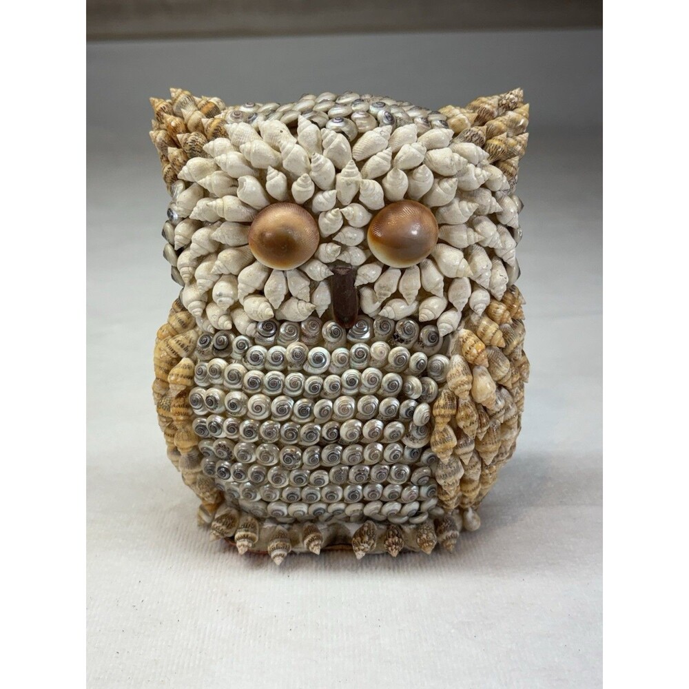 Vintage Small Seashell Owl Figurines with Shell Eyes - Made in Philippines